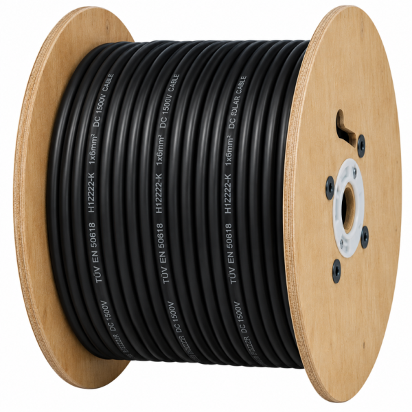 6mm solar cable coil 100m length Solar double insulated 6mm cable coils in 100m drum lengths high quality. Use this quality cable to ensure maximum capacity