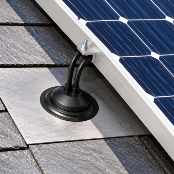 Solar panel roof entry watertight lead slate. Solar cable entry slate