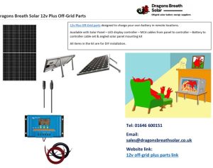 Off-grid plus kit to include solar panel, angled PV panel stand, MC4 cables, LED display controller, battery to controller cables.