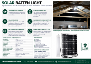Dragons Breath Solar Batten light for cabins and enclosed areas
