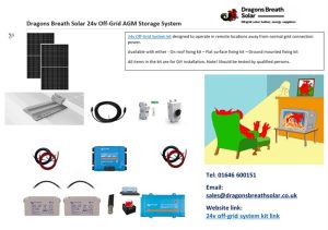 24v off-grid DIY kit including 2 full size panels AGM battery inverter and all mechanical equipment needed to complete installation