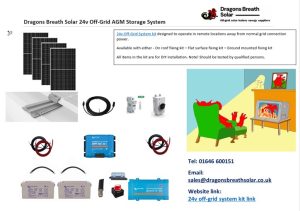 24v off-grid DIY kit including four panels AGM battery inverter and all mechanical equipment needed to complete installation