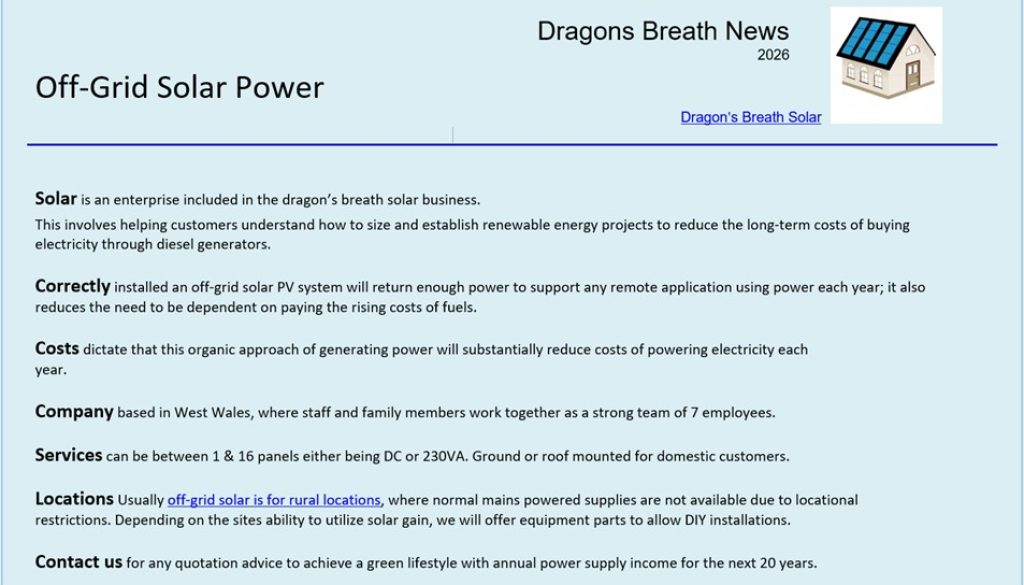 Dragons Breath Solar off-grid news 2026