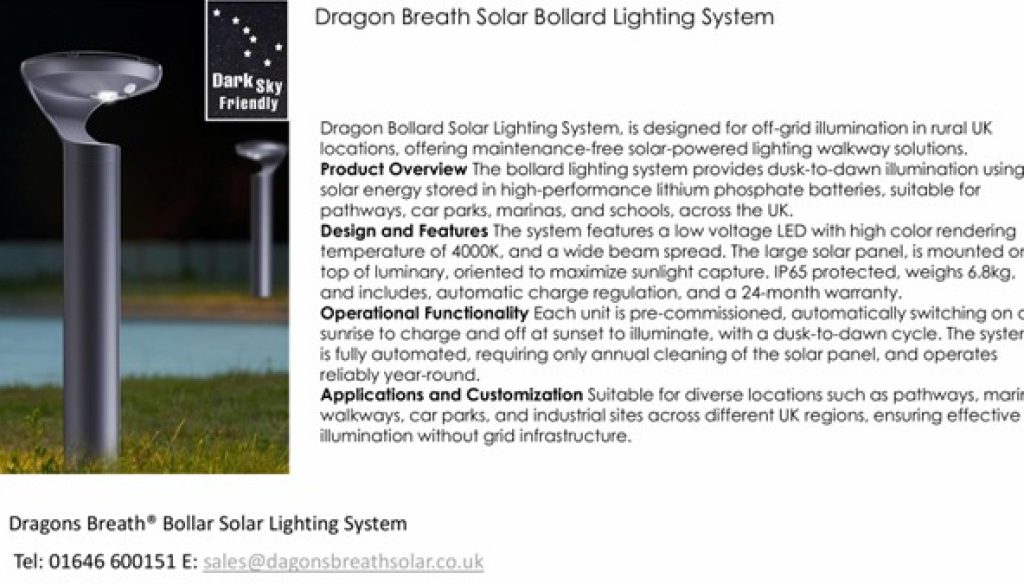 Dragons Breath Solar bollard lighting system for low level illumination all night long