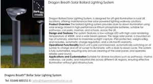 Dragons Breath Solar bollard lighting system for low level illumination all night long